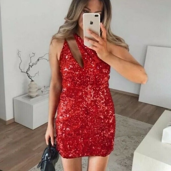 Zara Bloggers favorite Dresss NWT S Christmas Dress Sequin - Picture 7 of 7